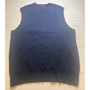Izod Sweater Vest Mens Navy V Neck Waffle Knit 100% Cotton Pullover. Sz L